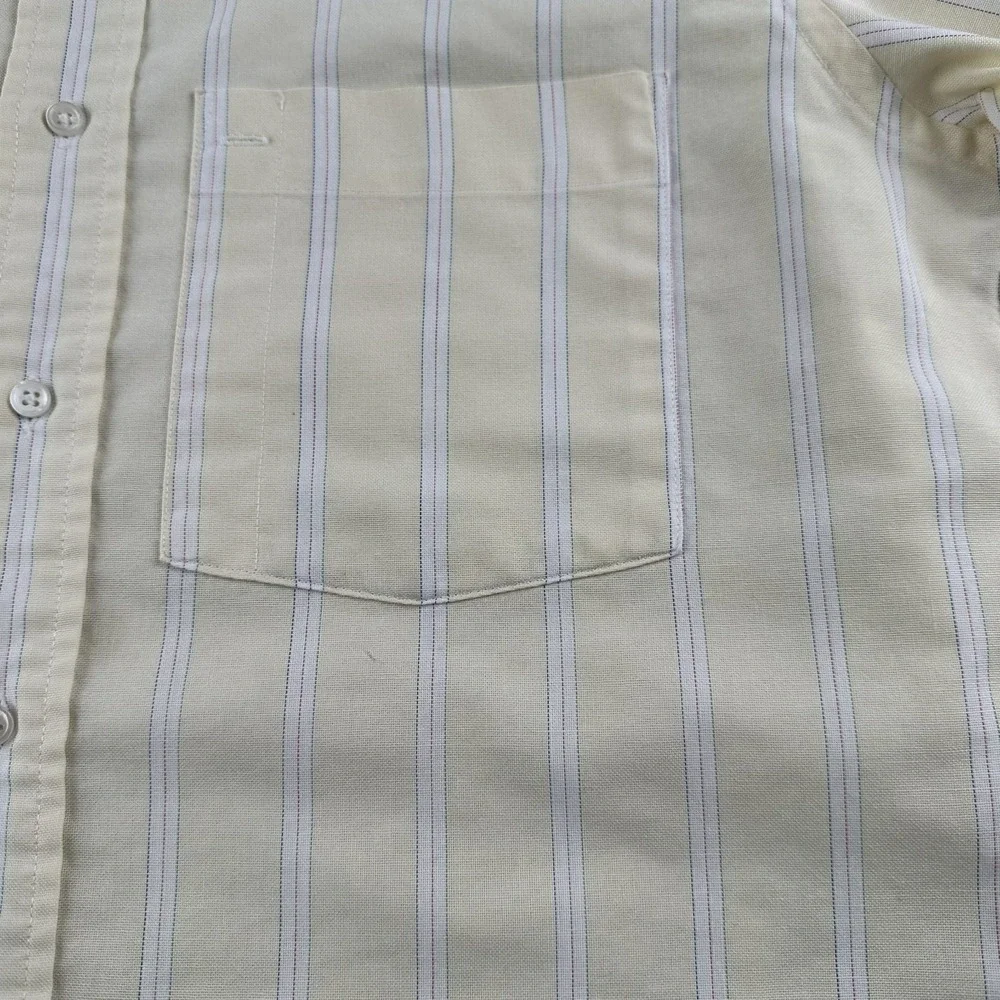Vintage 70s Arrow Dover Yellow Striped Cotton Blend Shirt Mens 15‎ 1/2 Made USA